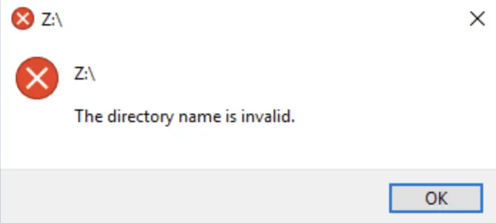 directory name is invalid in windows 10