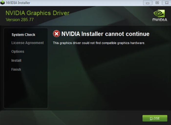 nvidia installer cannot continue error