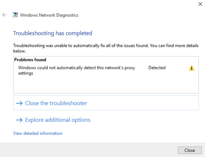 windows could not automatically detect network’s proxy settings
