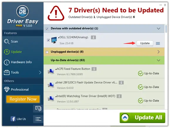 Driver Easy update button