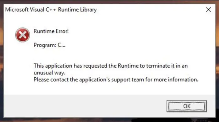 runtime error runtime library residence 7