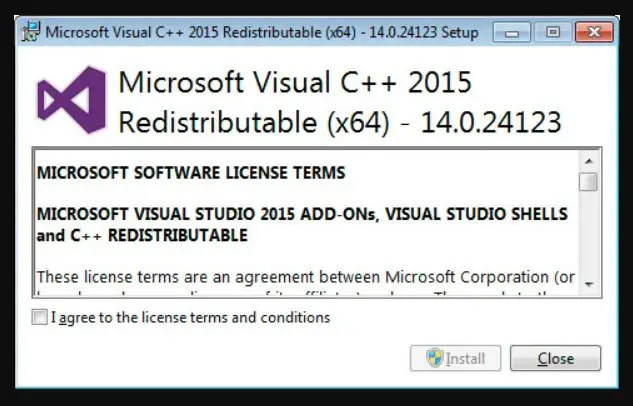 microsoft visual c++ 2015 redistributable