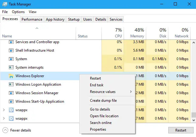 processes on task manager