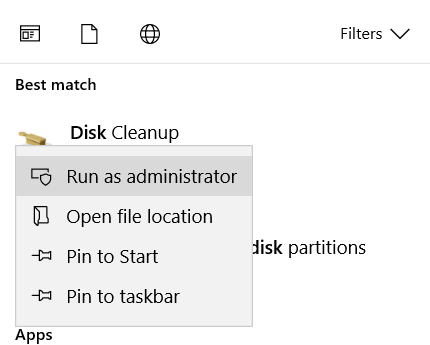 run as administrator disk cleanup