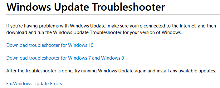 microsoft windows 7 update troubleshooter