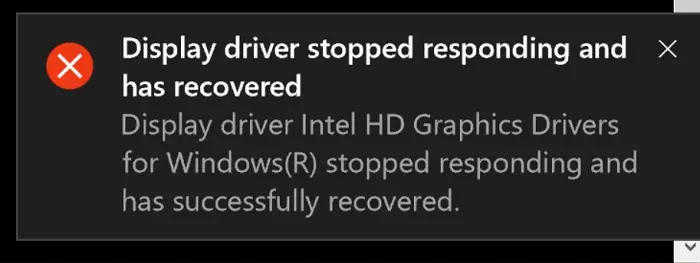 display driver stopped responding error message
