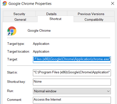 Google Chrome Target Field