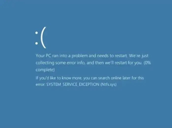system service exception error in windows