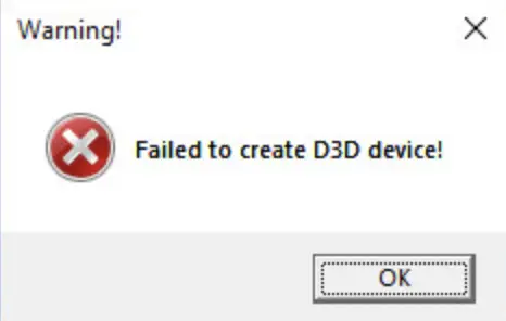 failed to create d3d device
