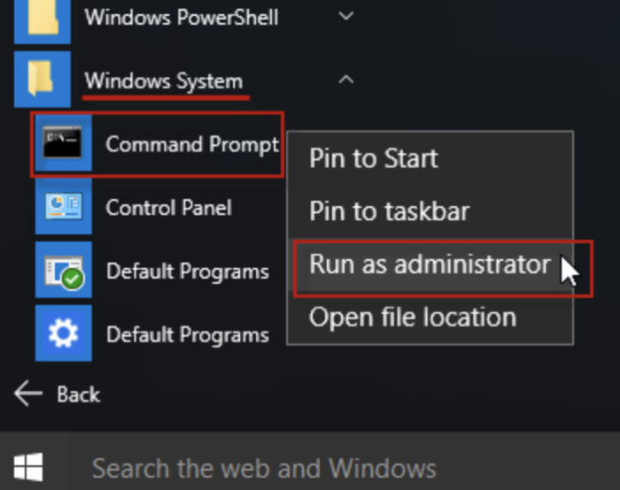 command prompt as admin