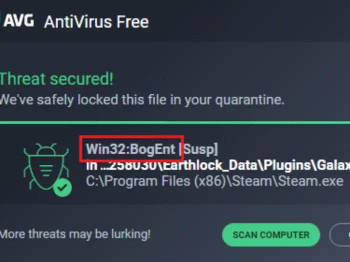 avg finds win32 bogent virus