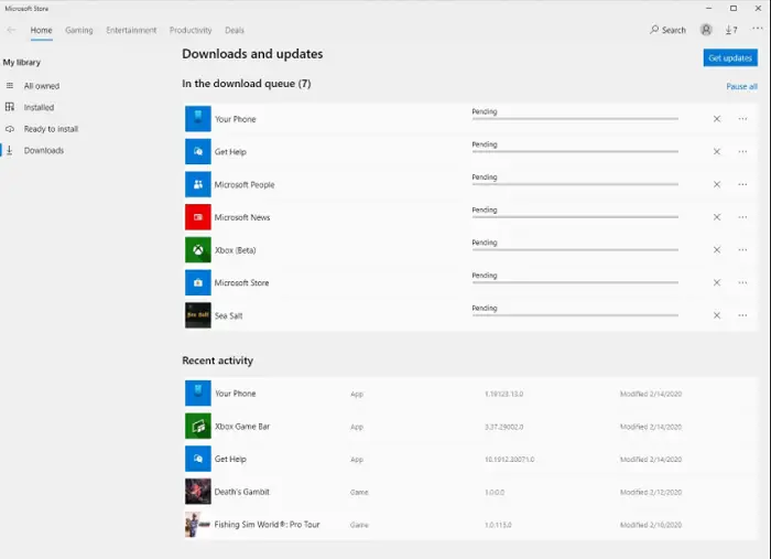 download and updates in microsoft store