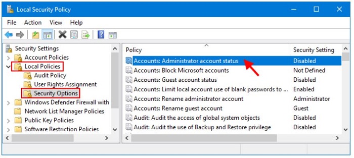 administrator account status(double click)