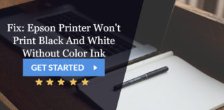 epson printer won't print black and white without color ink