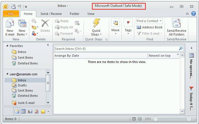 get outlook 2010 out of safe mode