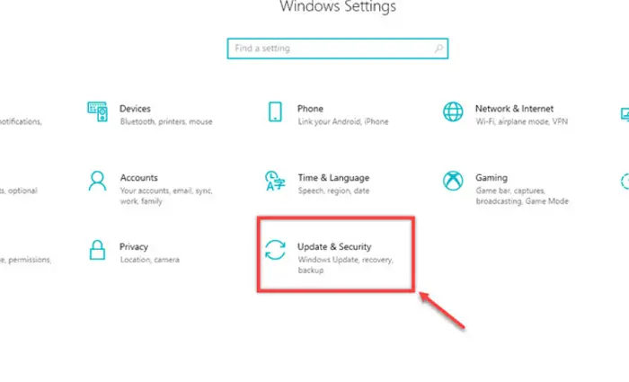 windows settings update and security