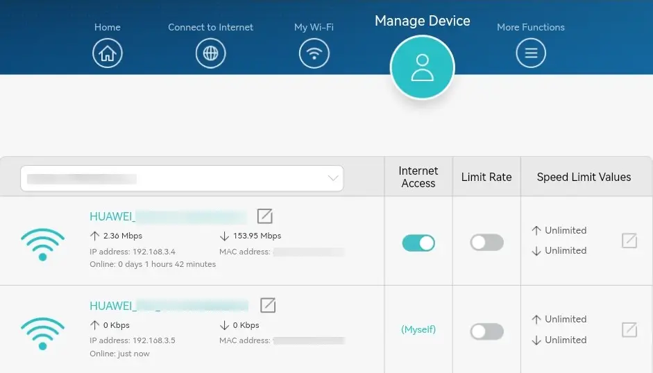 manage device in router settings