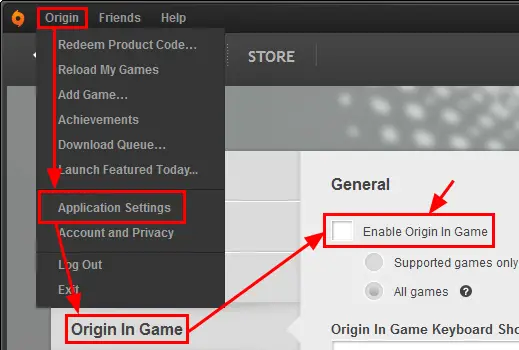 uncheck the enable in-game origin