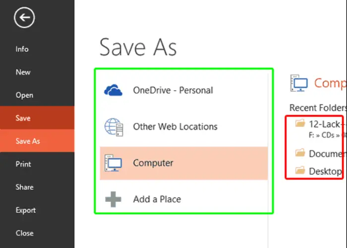 click the saveas option, and a window will open in powerpoint