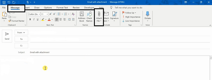 attach file in outlook