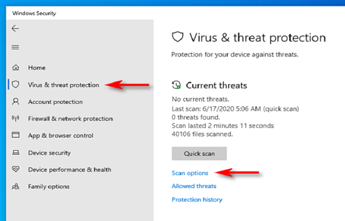 scan option virus threat