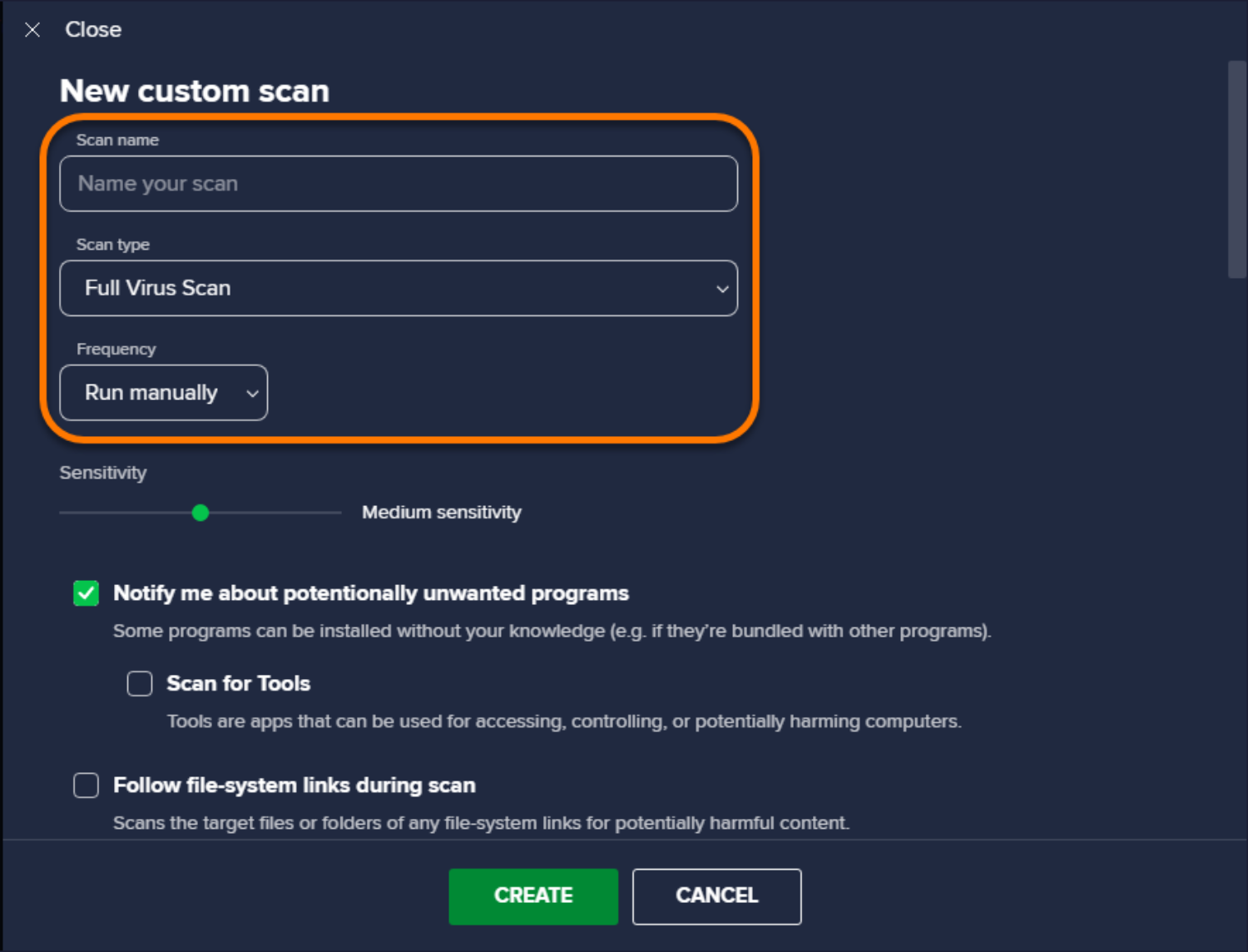 custom scan to schedule a scan in avast