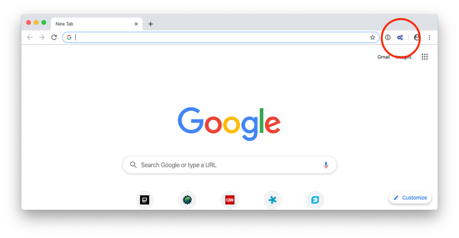 gear icon in browser