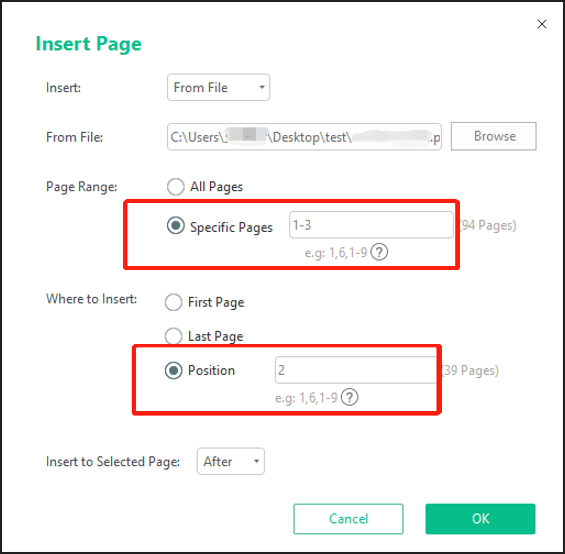 inserting page in pdf with swifdoo