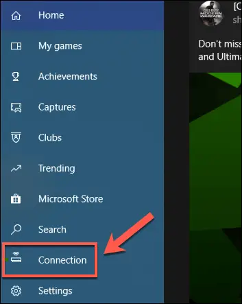 xbox connection tab