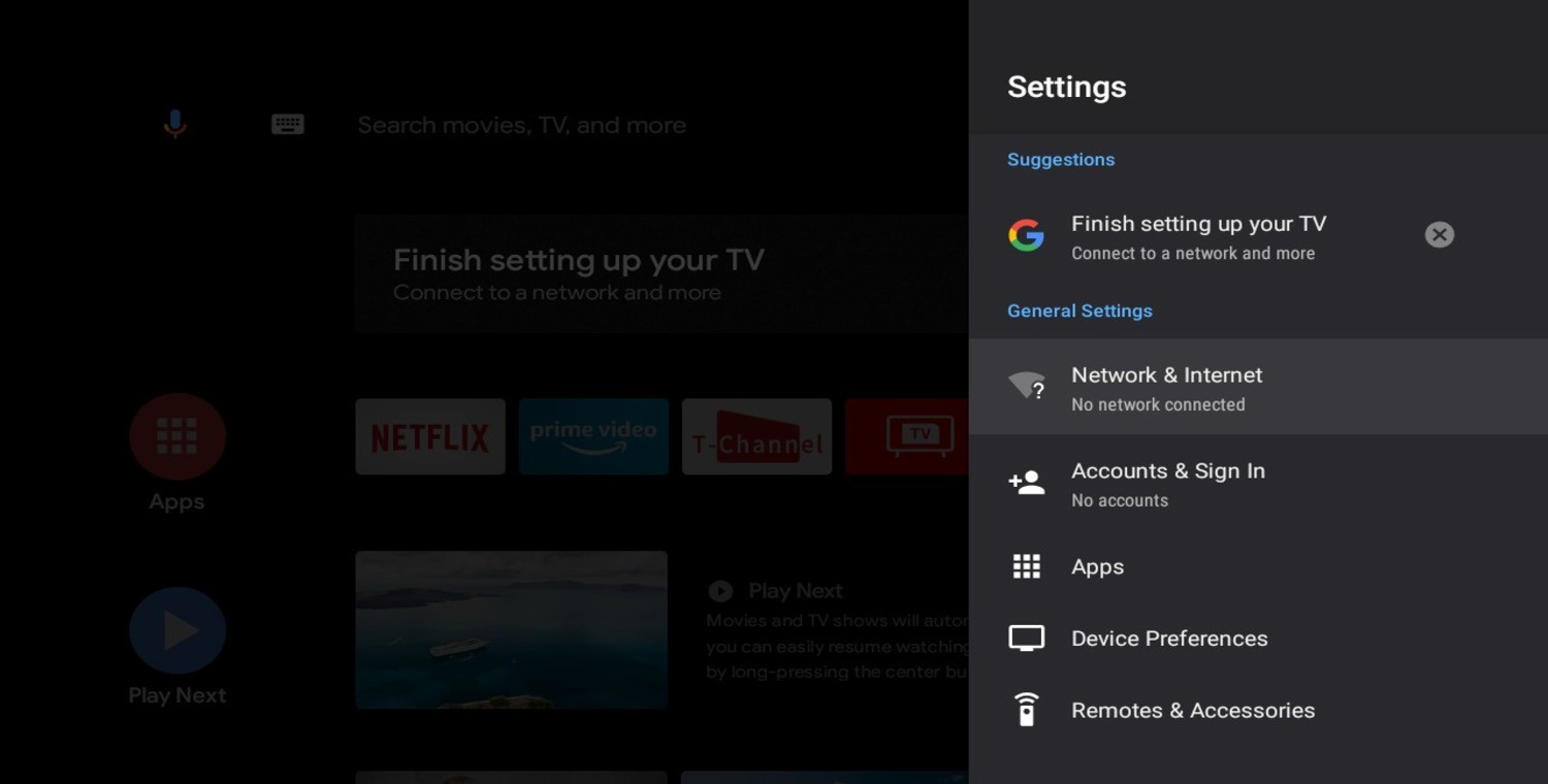 settings menu on tv