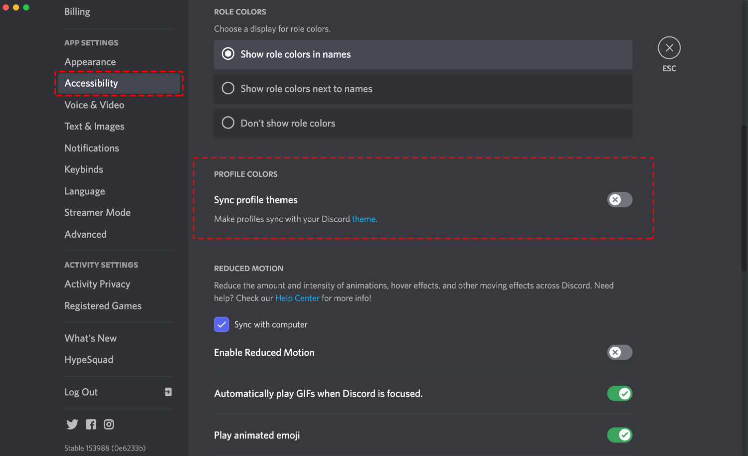 accessibility option on discord